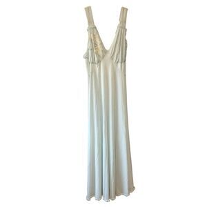 Gotham Vintage Light Blue Frill Ruffle Trim Lace Maxi Nightgown Slip Satin Dress